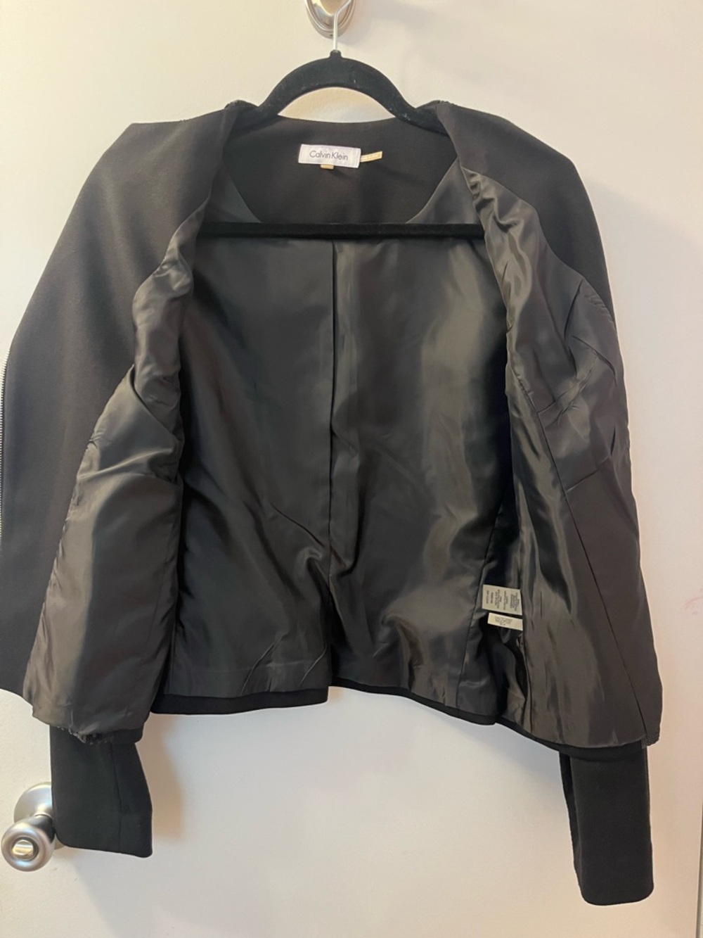 Calvin Klein Black Sequin Moto-Style Blazer Jacket PTP 19/L 21 - Picture 7 of 8